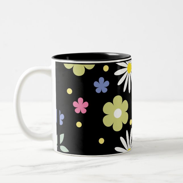 Colorful Flowers  Two-Tone Coffee Mug (Left)