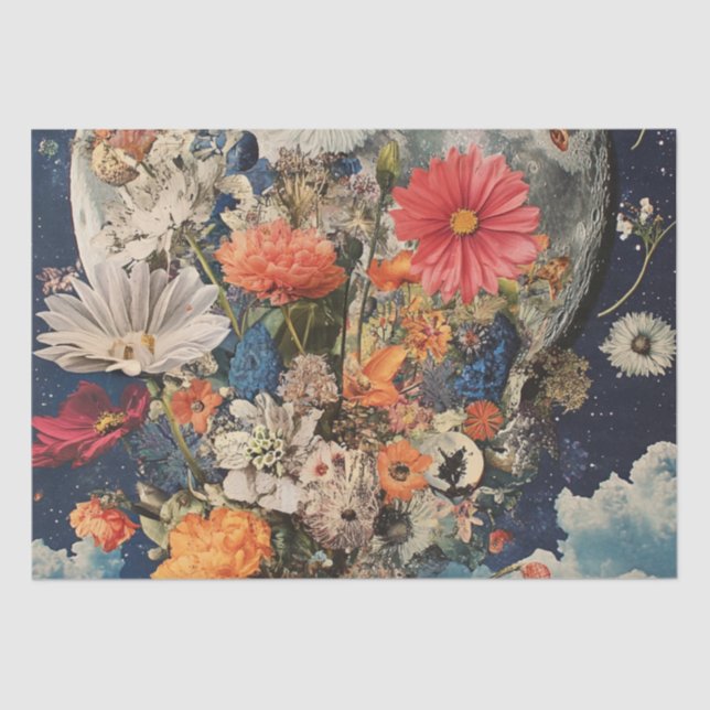 Colorful Flowers Under Full Moon Tissue Paper (Front)