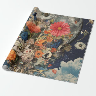 Colorful Flowers Under Full Moon Wrapping Paper