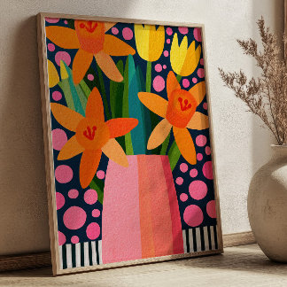 Colorful Flowers Vase Elegant Floral Art Poster