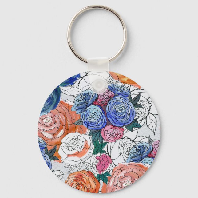 Colorful Flowers: Vibrant Seamless Pattern Keychain (Front)