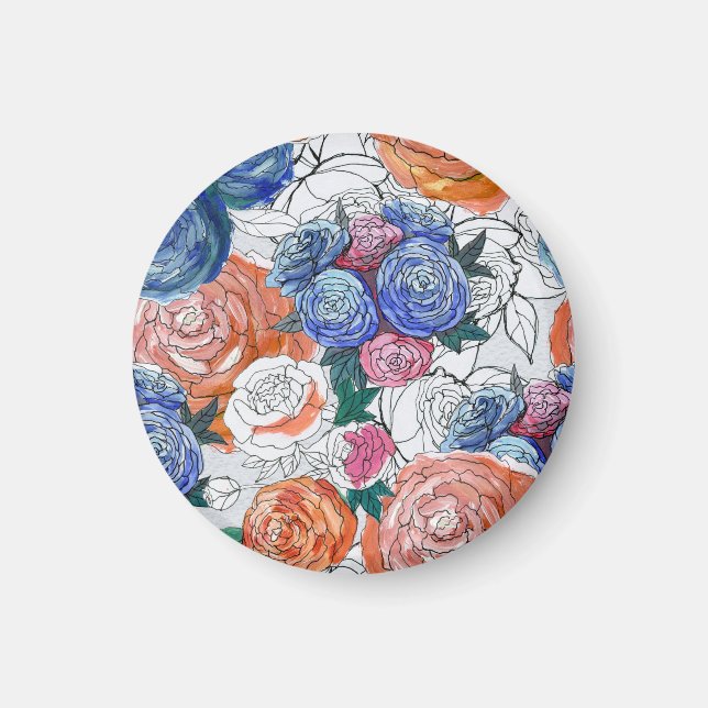 Colorful Flowers: Vibrant Seamless Pattern Magnet (Front)