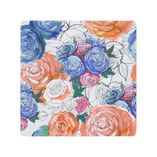 Colorful Flowers Vibrant Seamless Pattern Metal Print