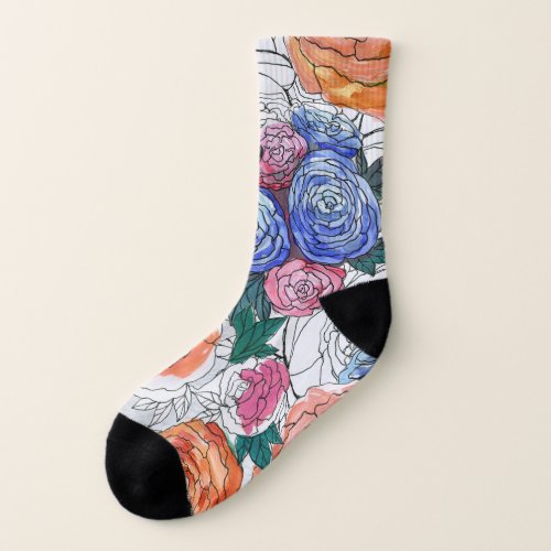 Colorful Flowers Vibrant Seamless Pattern Socks