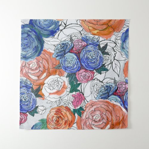 Colorful Flowers Vibrant Seamless Pattern Tapestry