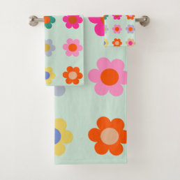 Colorful Flowers Vintage Floral Bath Towel Set