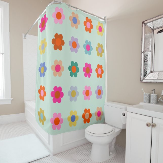 Colorful Flowers Vintage Floral Shower Curtain (In Situ)