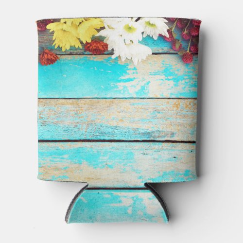 Colorful flowers vintage wooden border can cooler