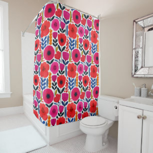 Colorful Flowers Watercolor Boho Botanical Shower Curtain