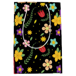 Colorful Flowers Watercolor Cute Medium Gift Bag