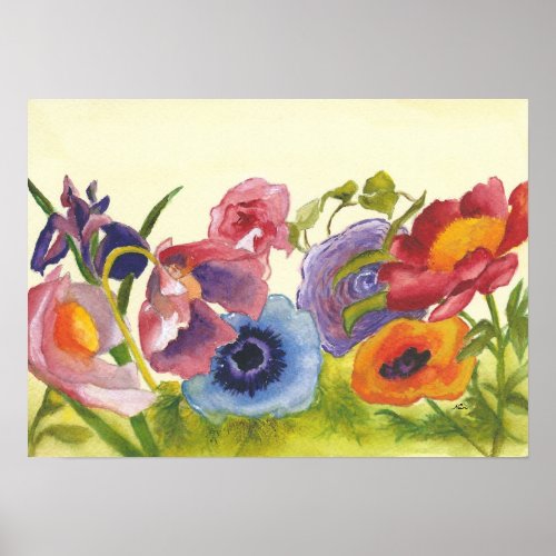 Colorful Flowers watercolor painting Poster