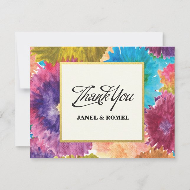 Colorful flowers watercolor - Thank you Card (Front)