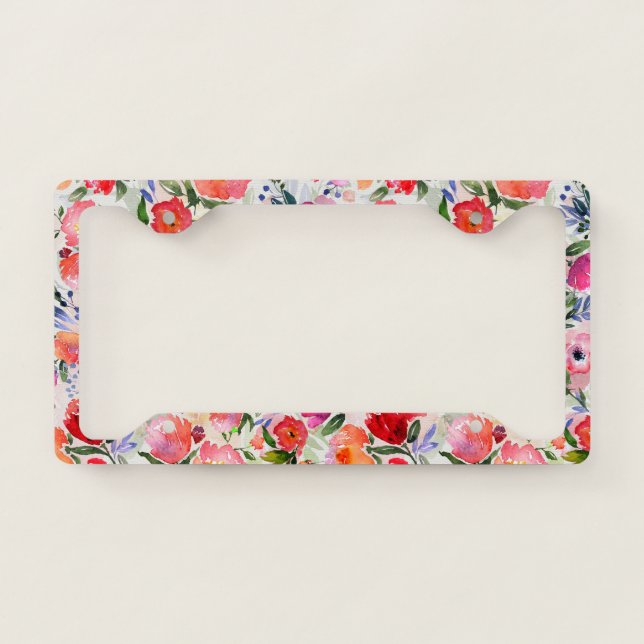 Colorful Flowers Watercolors Illustration Pattern License Plate Frame (Front)