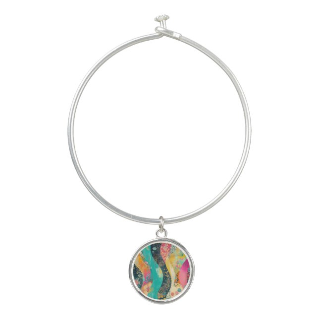 Colorful Flowers Wave Bangle Bracelet (Front)