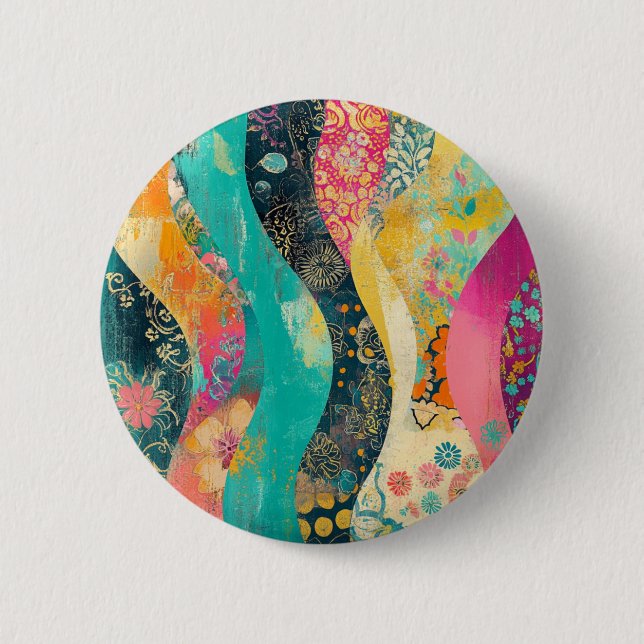 Colorful Flowers Wave Button (Front)