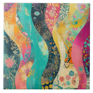 Colorful Flowers Wave Ceramic Tile