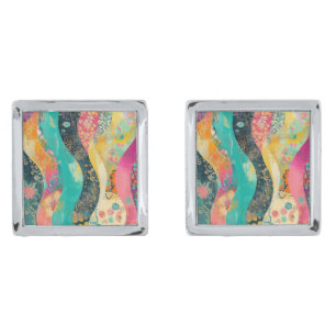 Colorful Flowers Wave Cufflinks