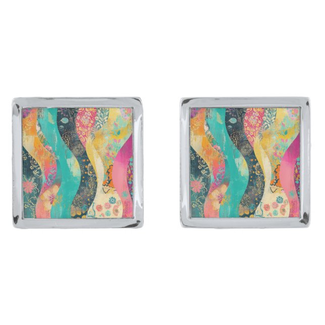 Colorful Flowers Wave Cufflinks (Front)