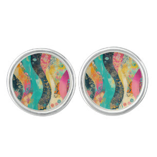 Colorful Flowers Wave Cufflinks