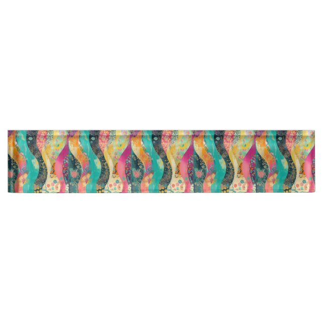 Colorful Flowers Wave Desk Name Plate (Front)