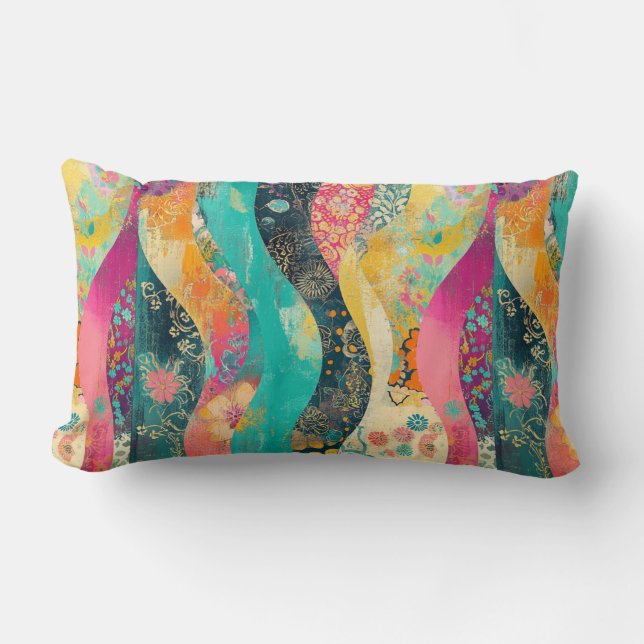 Colorful Flowers Wave Lumbar Pillow (Front)
