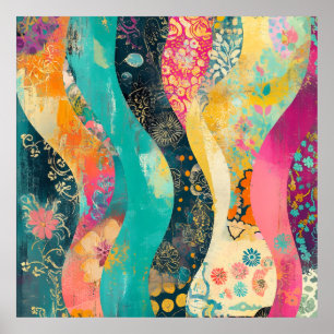 Colorful Flowers Wave Poster