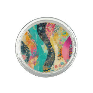 Colorful Flowers Wave Ring