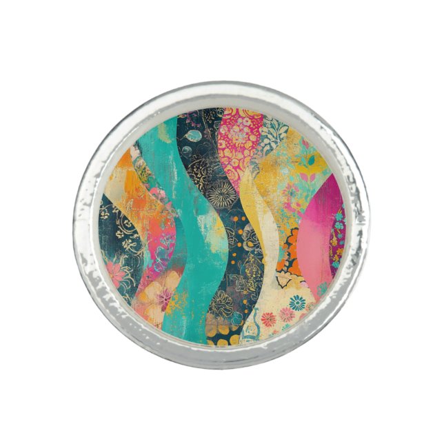 Colorful Flowers Wave Ring (Front)