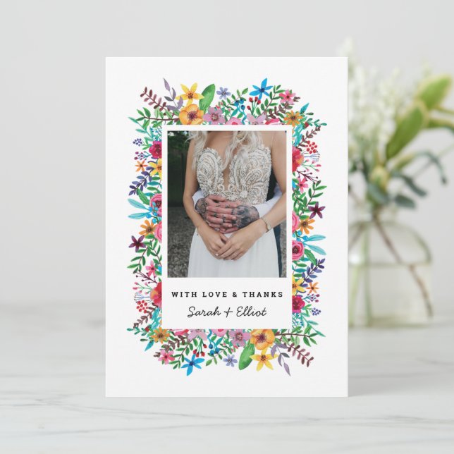 Colorful Flowers Wedding Flat Thank You Card (Standing Front)