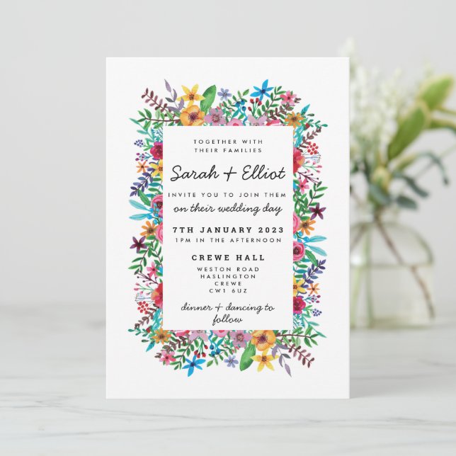 Colorful Flowers Wedding Invitation (Standing Front)