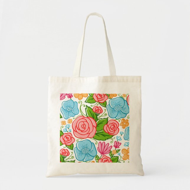 Colorful Flowers White Background Tote Bag (Front)