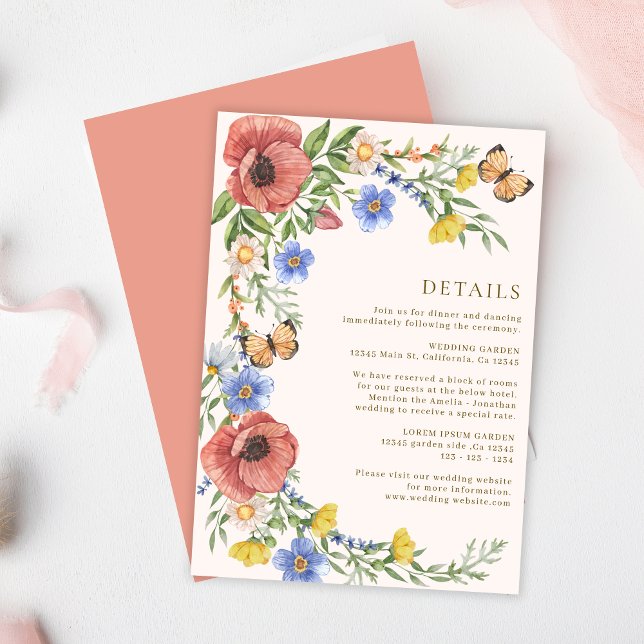 Colorful flowers Wildflower spring wedding details Enclosure Card (Creator Uploaded)