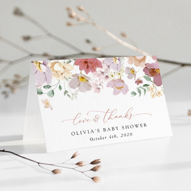 Colorful Flowers, Wildflowers, Boho, Baby Shower Thank You Card (Creator Uploaded)