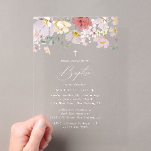 Colorful Flowers, Wildflowers, Boho, Baptism Acrylic Invitations