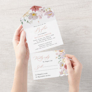 Colorful Flowers, Wildflowers, Boho, Baptism All In One Invitation