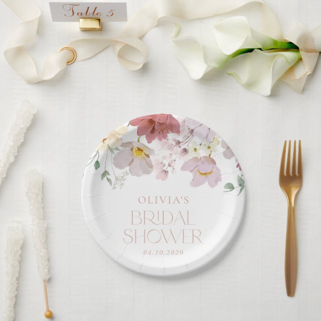 Colorful Flowers, Wildflowers, Boho, Bridal Shower Paper Plates (Wedding)