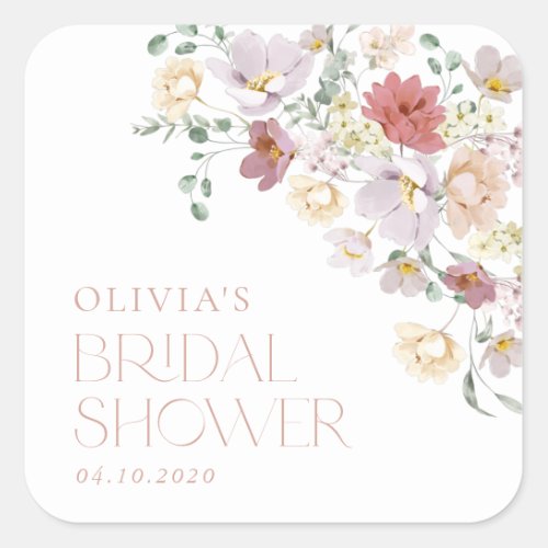 Colorful Flowers Wildflowers Boho Bridal Shower Square Sticker