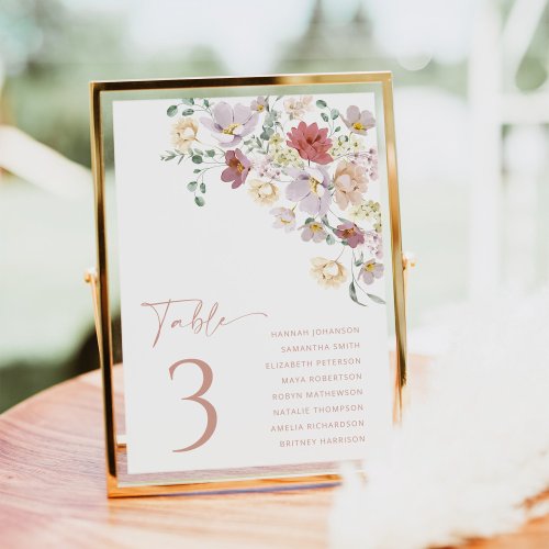 Colorful Flowers Wildflowers Boho Bridal Shower Table Number