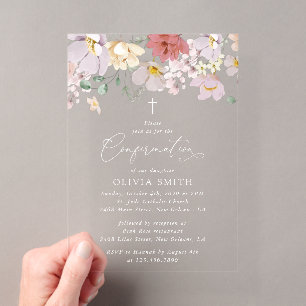 Colorful Flowers, Wildflowers, Boho, Confirmation Acrylic Invitations