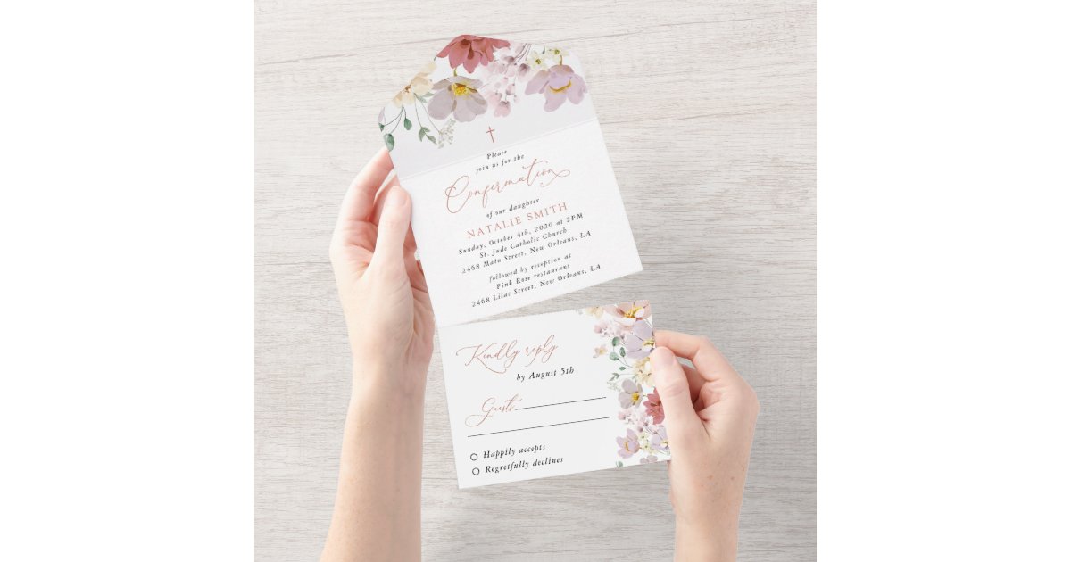 Colorful Flowers, Wildflowers, Boho, Confirmation All In One Invitation ...