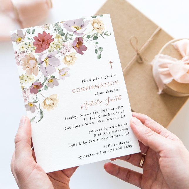 Colorful Flowers, Wildflowers, Boho, Confirmation Invitation (Creator Uploaded)