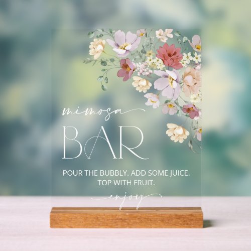 Colorful Flowers Wildflowers Boho Mimosa Bar Acrylic Sign