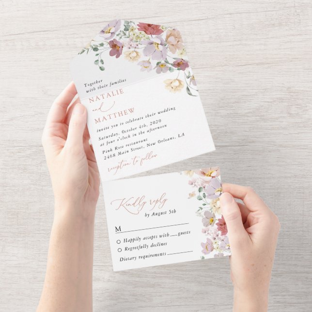 Colorful Flowers, Wildflowers, Boho, Wedding All In One Invitation (Tearaway)