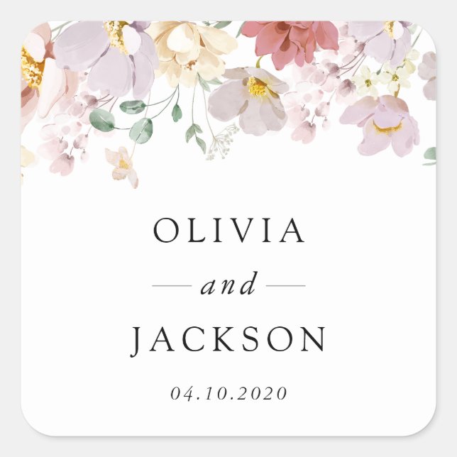 Colorful Flowers, Wildflowers, Boho, Wedding Square Sticker (Front)