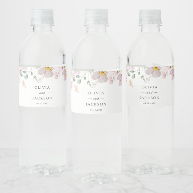 Colorful Flowers, Wildflowers, Boho, Wedding Water Bottle Label (Bottles)