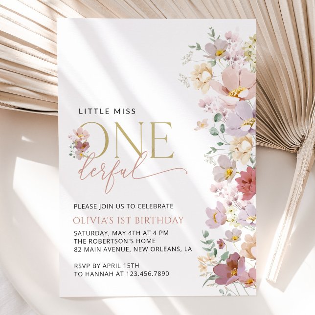 Colorful Flowers, Wildflowers, First Birthday Invitation (Creator Uploaded)