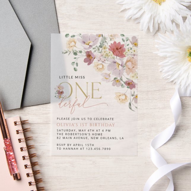 Colorful Flowers, Wildflowers, First Birthday Vellum Invitations (Wedding)
