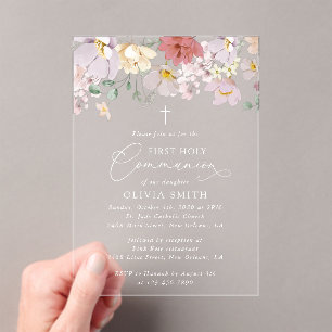 Colorful Flowers, Wildflowers, First Communion Acrylic Invitations
