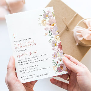 Colorful Flowers, Wildflowers, First Communion Invitation