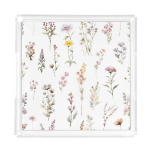 Colorful Flowers, Wildflowers, Garden Flowers Acrylic Tray